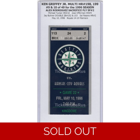Ken Griffey Jr Multi HR #198 #199 2-HR HOF Mariners Royals 5/10/1996 Ticket Stub
